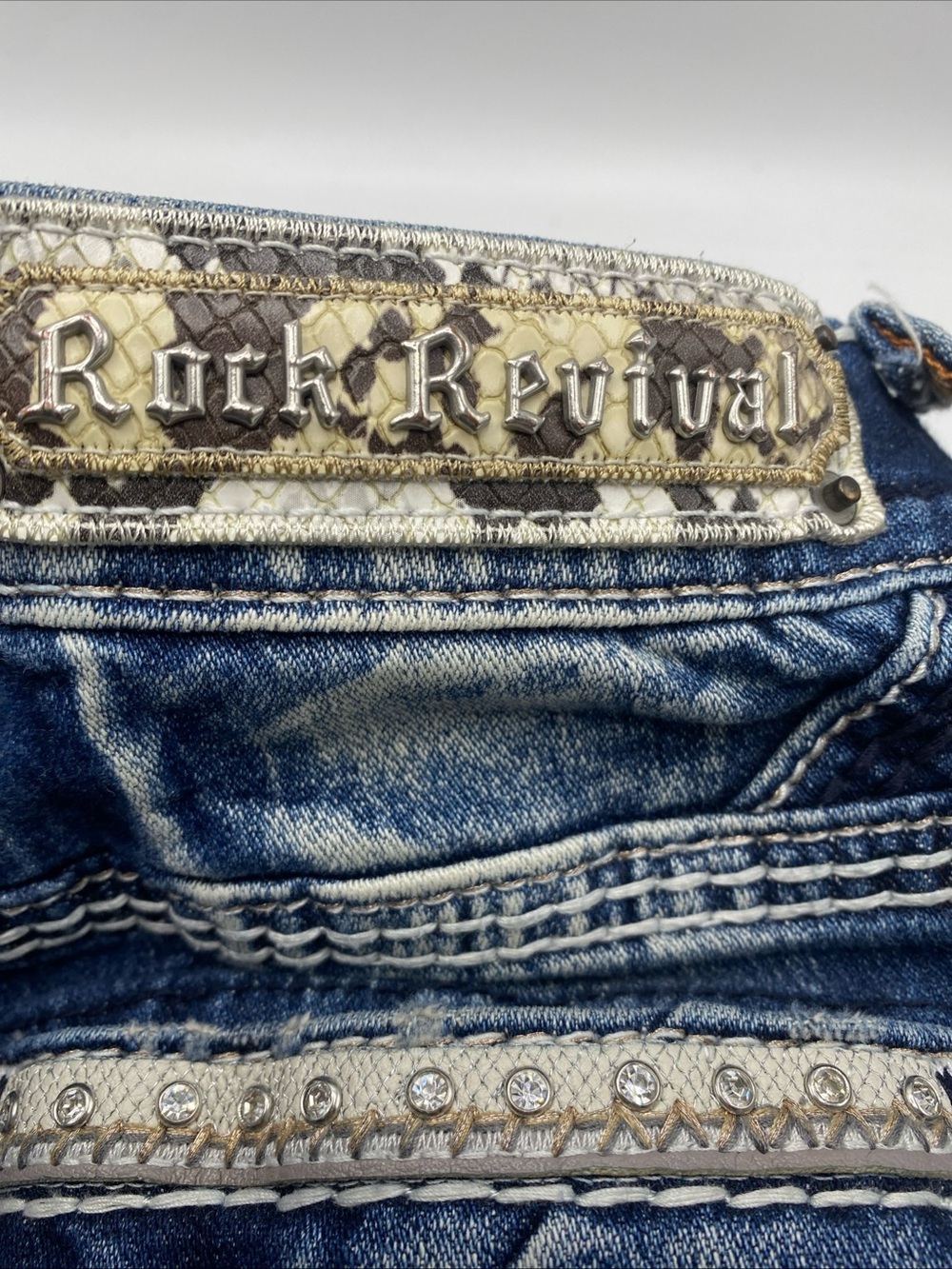 Rock Revival Rosalie Mid Rise Skinny Jeans Embellished Rhinestone Women 26 Denim - Picture 4 of 9